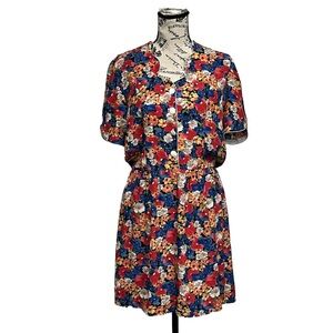 Vtg 80s Signe Incognito Floral Midi Dress 90s Retro Pinup Rockabilly Cottegecore